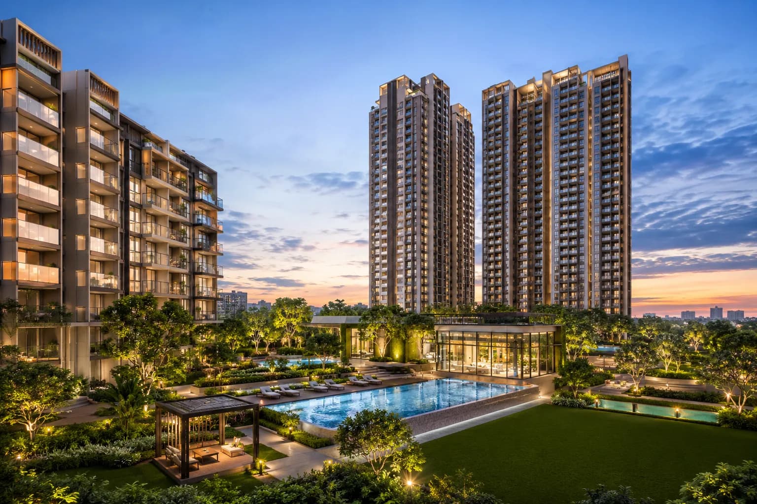 Landscaped area at TVS Emerald Avalon