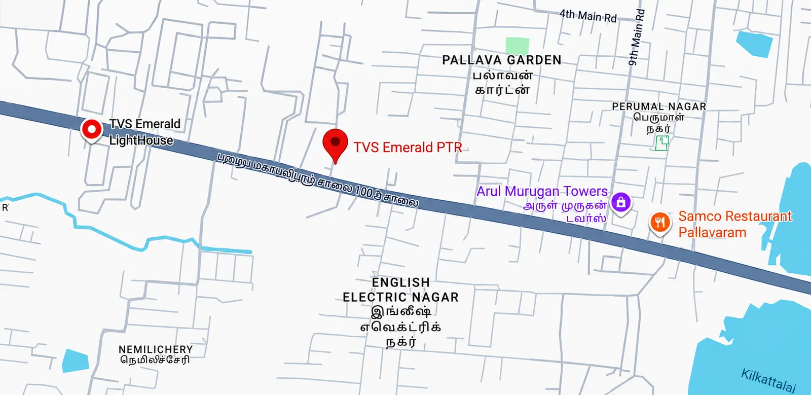 Location map for TVS Emerald Avalon on Radial Road